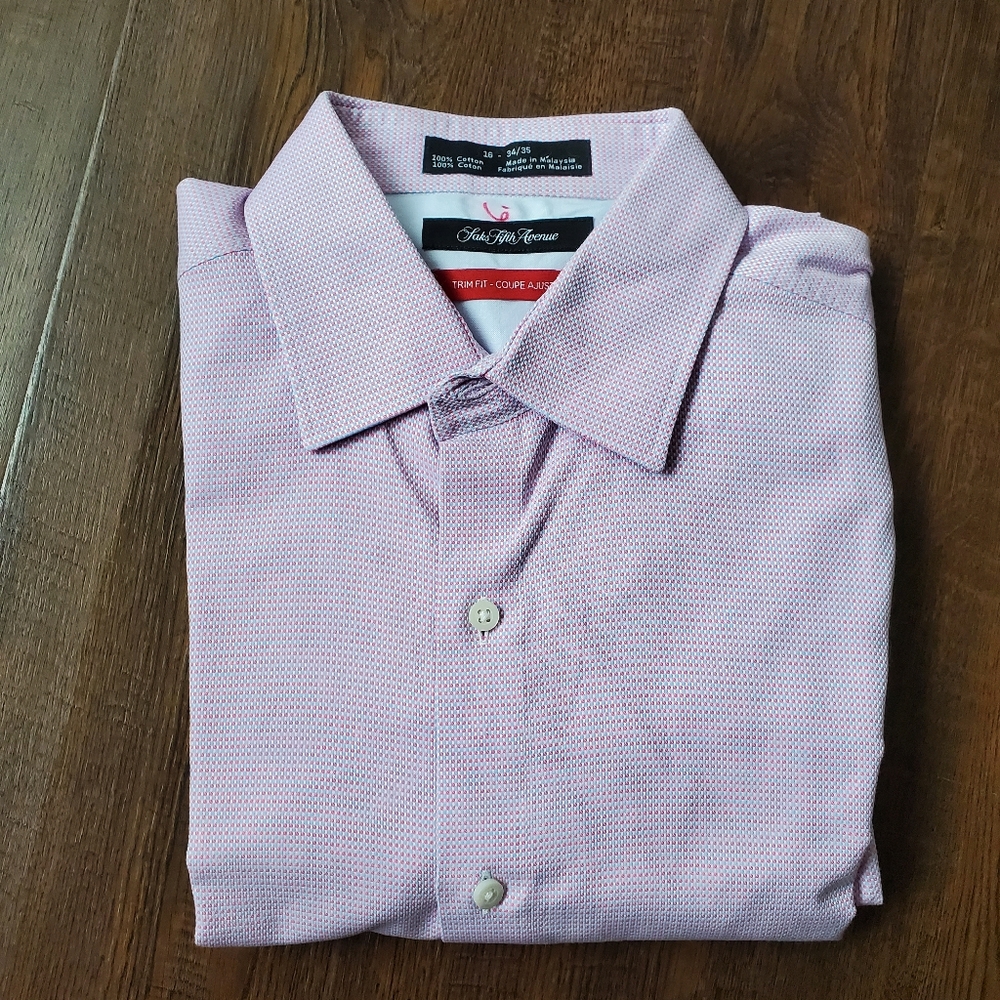 Mens Saks Fifth Avenue Trim Fit Casual Dress Shirt 16 - 34/35